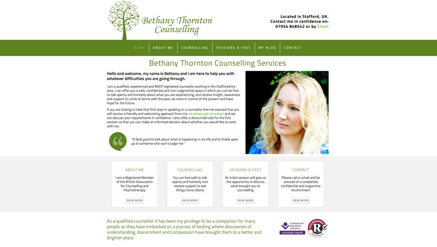 Bethany Thornton Counselling Screenshot